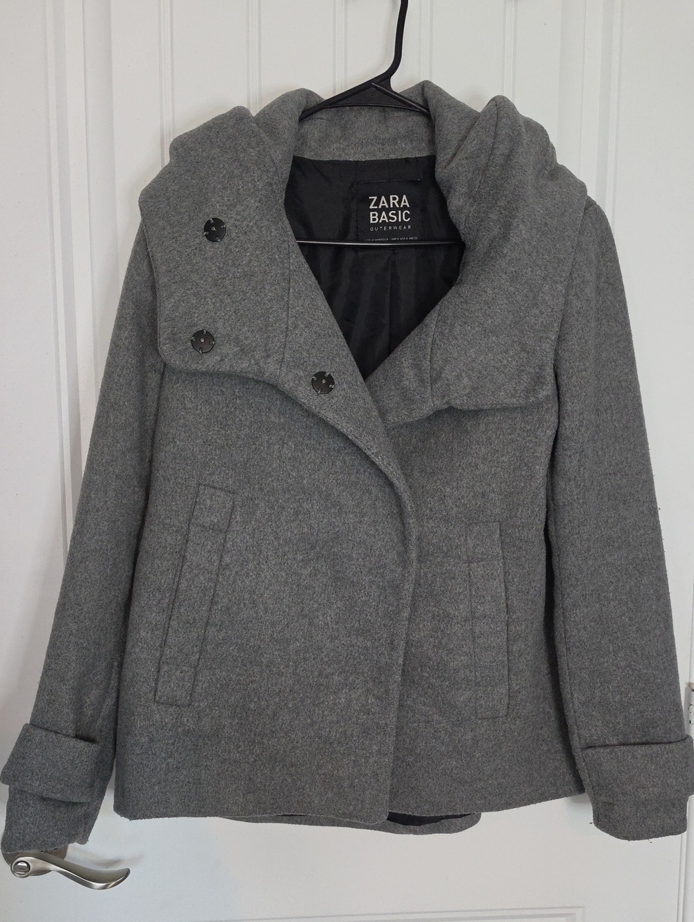 Zara Gray Wool-Blend Short Peacoat with Wide Collar